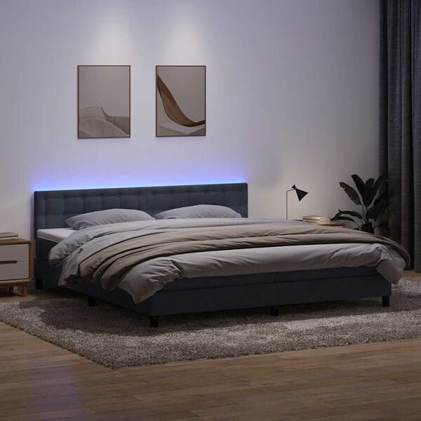 vidaXL Ł&oacute;żko kontynentalne z materacem i LED, ciemnoszare, 180x210cm aksamit