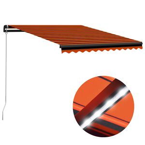 vidaXL Ręcznie zwijana markiza z LED 350x250 cm, pomarańczowo-brązowa