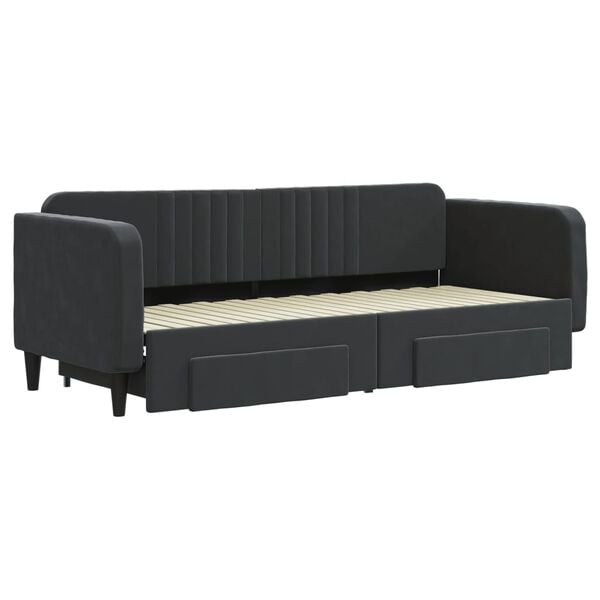 vidaXL Sofa rozsuwana z szufladami, czarna, 80x200 cm, aksamit