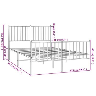 vidaXL Metalowa rama łóżka z wezgłowiem i zanóżkiem, biała, 120x200 cm