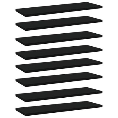 vidaXL Półki na książki, 8 szt., czarne, 60x20x1,5 cm, płyta wiórowa
