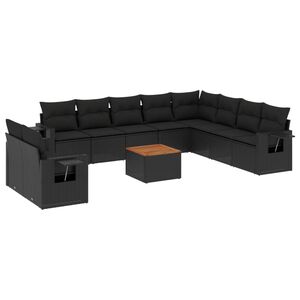 vidaXL 11-cz. zestaw wypoczynkowy do ogrodu, poduszki czarny rattan PE