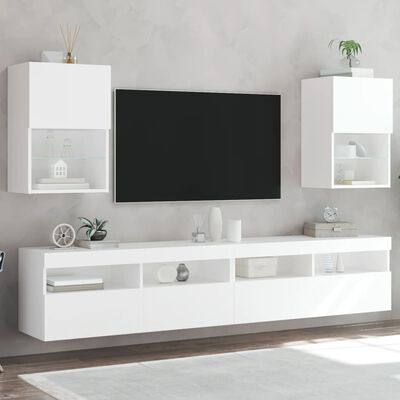 vidaXL Szafki TV, z LED, 2 szt., białe, 40,5x30x60 cm