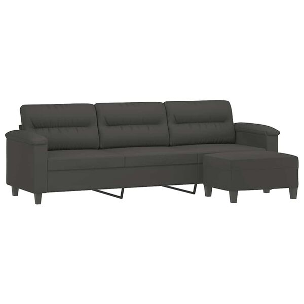 vidaXL 3-os. sofa z podn&oacute;żkiem, ciemnoszara, 210 cm, obita mikrofibrą