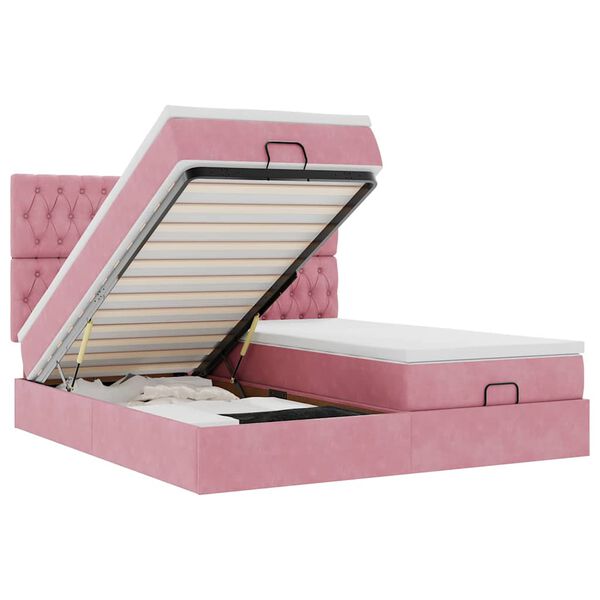 vidaXL Rama ł&oacute;żka otomana z materacami, r&oacute;żowa, 160x200 cm, aksamit