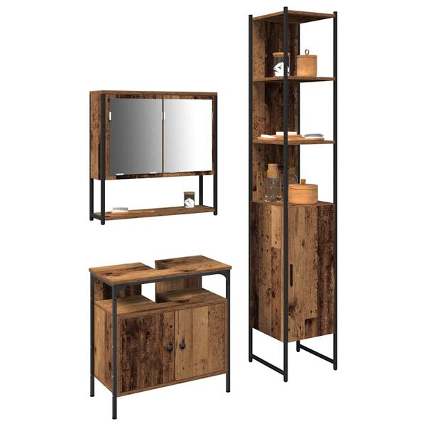 vidaXL Zestaw mebli łazienkowych z p&oacute;łką z drzwiami 3 pcs Stare drewno