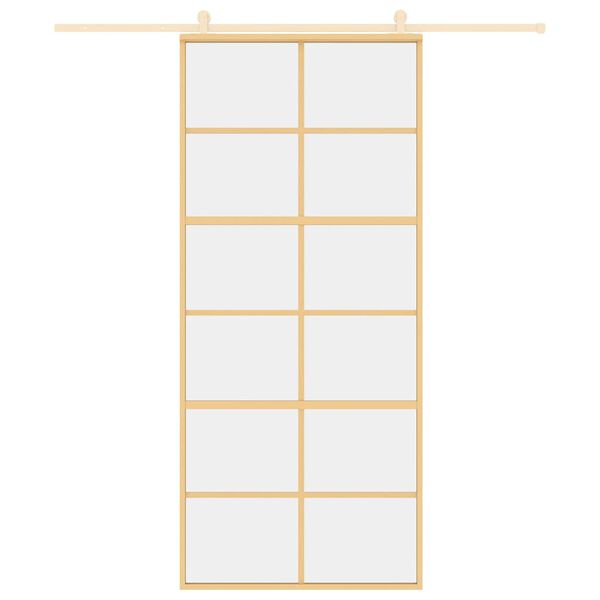 vidaXL Drzwi przesuwne, złote, 90x205 cm, przezroczyste szkło ESG