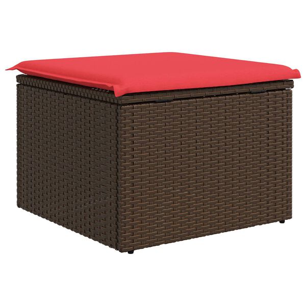 vidaXL Taboret ogrodowy z poduszką Brązowy 55x55x37 cm Polirattan