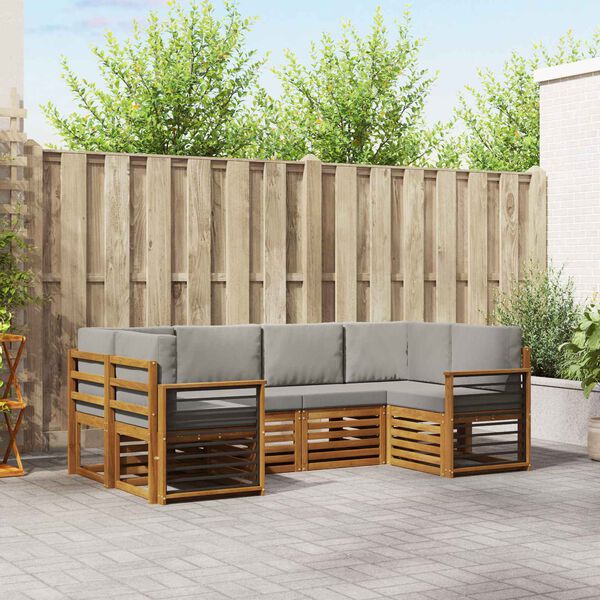 vidaXL Zestaw sofy narożnej z poduszką 6 pcs Naturalny i Jasny Szary