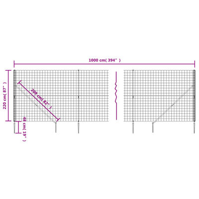 vidaXL Ogrodzenie z siatki, z kotwami, antracytowe, 2,2x10 m