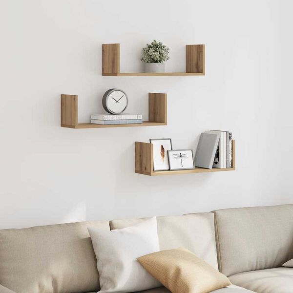 vidaXL Półki ścienne, 3 szt., dąb artisian, 58x18x18 cm
