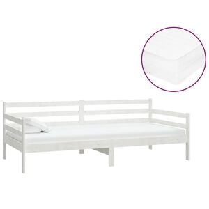 vidaXL Ł&oacute;żko dzienne z materacem, 90x200 cm, białe, drewno sosnowe