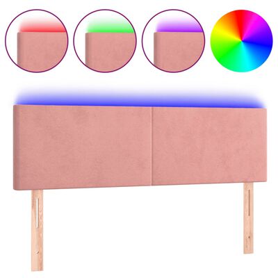 vidaXL Zagłówek do łóżka z LED, różowy, 144x5x78/88 cm, aksamit