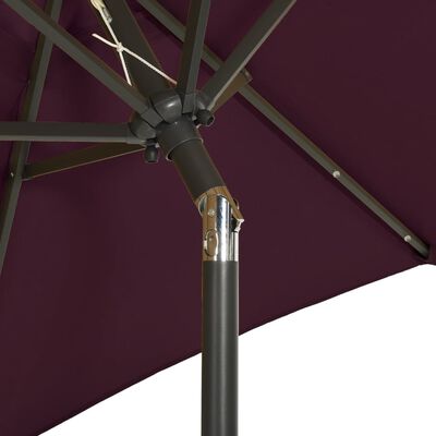 vidaXL Parasol z lampkami LED, bordowy, 200x211 cm, aluminium