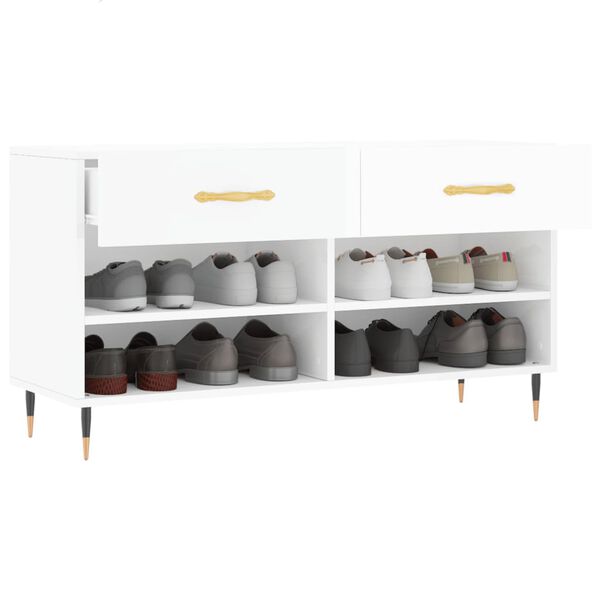 vidaXL Ławka z miejscem na buty, wysoki połysk, biała, 102x35x55 cm