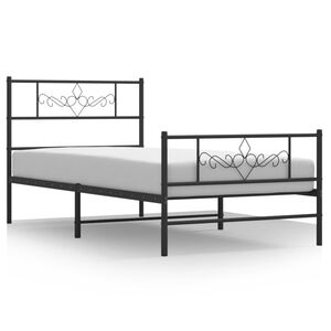 vidaXL Metalowa rama ł&oacute;żka z wezgłowiem i zan&oacute;żkiem, czarna, 75x190 cm
