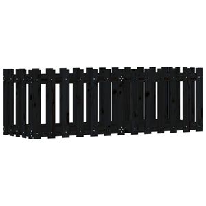 vidaXL Rabata ogrodowa z płotkiem, czarna, 150x50x50cm, drewno sosnowe