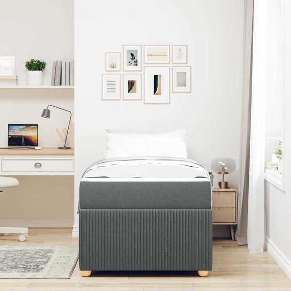 vidaXL Ramka ł&oacute;żka z materacem Ciemnoszary 90 x 190 cm tkanina