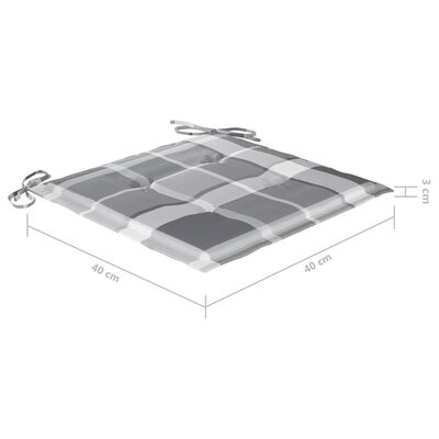 vidaXL 3-cz. zestaw mebli bistro z poduszkami w szarą kratę, tekowy