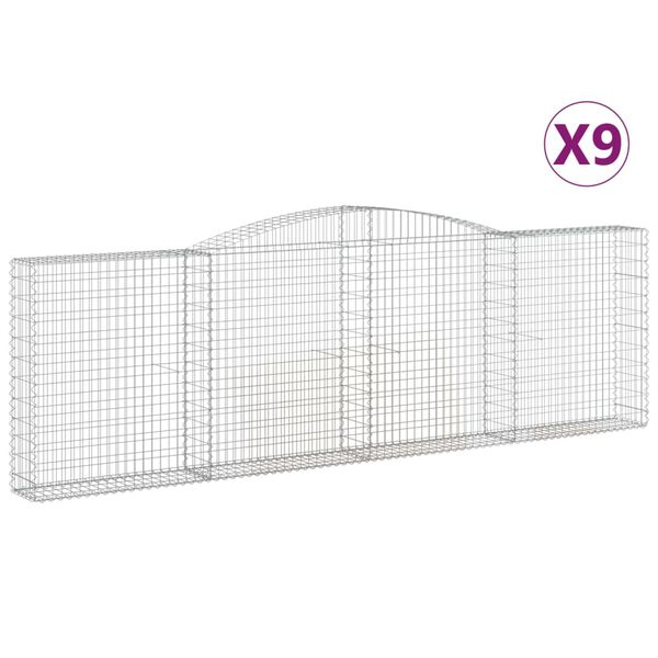 vidaXL Kosze gabionowe, 9 szt, 400x30x120/140 cm, galwanizowane żelazo
