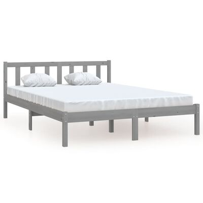 vidaXL Rama łóżka, szara, lite drewno sosnowe, 140 x 190 cm