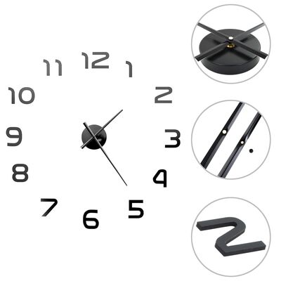 vidaXL Zegar ścienny 3D, nowoczesny design, 100 cm, XXL, czarny
