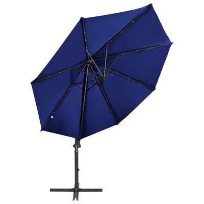 vidaXL Parasol wiszący z lampkami LED i słupkiem, lazurowy, 300 cm