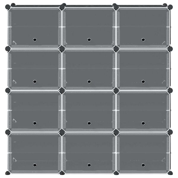 vidaXL Regał kostkowy z 12 przegrodami i drzwiczkami, czarny, PP