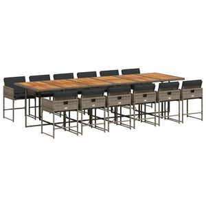 vidaXL 13-cz. zestaw mebli ogrodowych z poduszkami, szary rattan PE