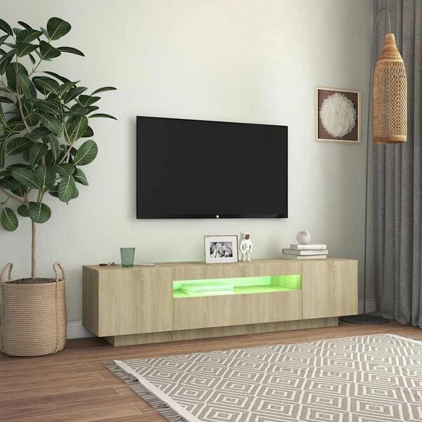 vidaXL Szafka TV z oświetleniem LED, kolor dąb sonoma, 160x35x40 cm
