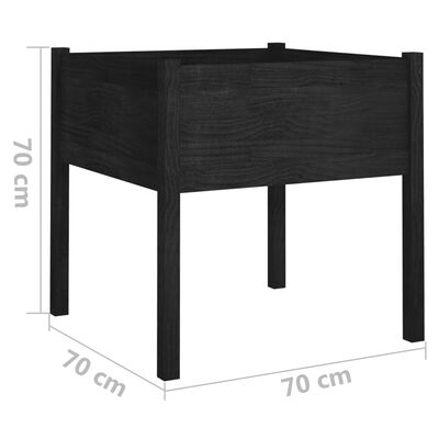 vidaXL Donica ogrodowa, czarna, 70x70x70 cm, lite drewno sosnowe