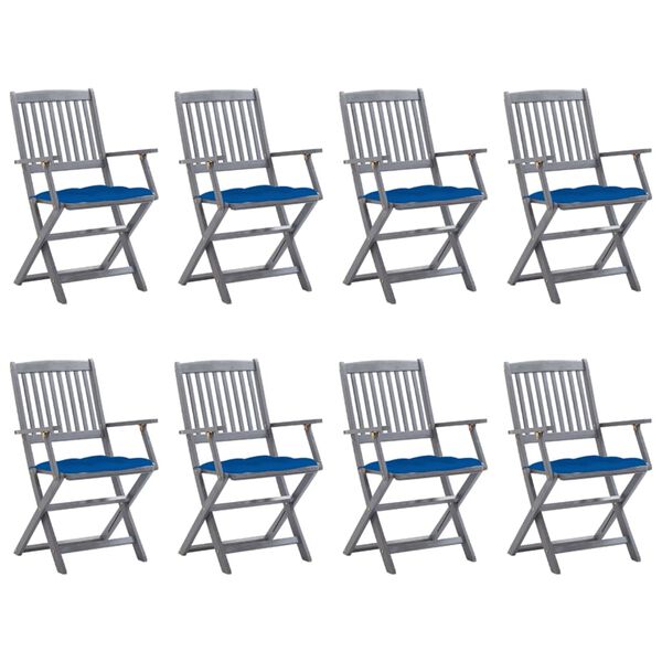 vidaXL Składane krzesła ogrodowe z poduszkami, 8 szt., drewno akacjowe