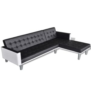 vidaXL Sofa narożna z funkcją rozkładania, sztuczna sk&oacute;ra, czarna