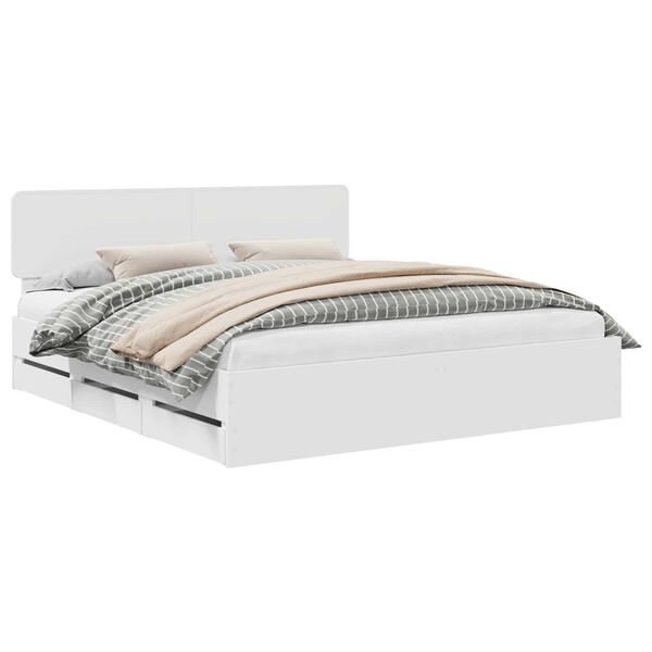 vidaXL Ramka ł&oacute;żka Z zagł&oacute;wkiem Biały 200 x 200 cm Drewno inżynieryjne