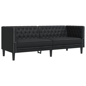 vidaXL Sofa Chesterfield, 3-os., czarna, tapicerowana sztuczną sk&oacute;rą