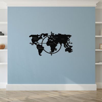 Homemania Dekoracja ścienna World Map, 100x56 cm, metalowa, czarna