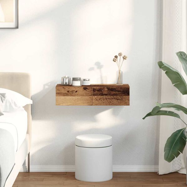 vidaXL P&oacute;łka ścienna z szufladami, stare drewno, 60x26,5x15 cm