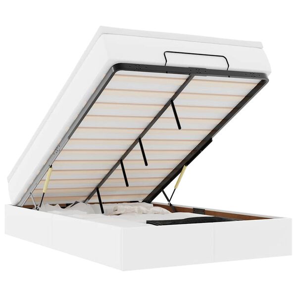 vidaXL Rama ł&oacute;żka otomana z materacem, biała, 120x200 cm, ekosk&oacute;ra