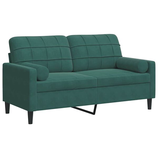 vidaXL 2-osobowa sofa z poduszkami, ciemnozielona, 140 cm, aksamit