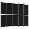 vidaXL Parawan 5-panelowy, czarny, 250x200 cm, tkanina