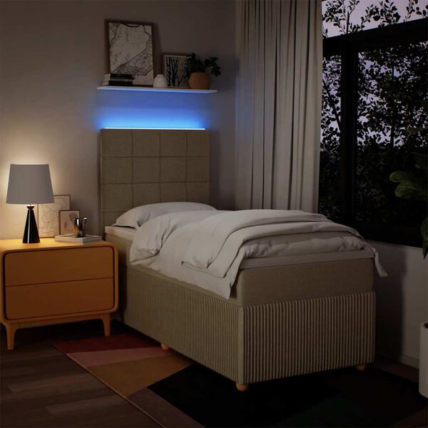 vidaXL Ł&oacute;żko kontynentalne z materacem, kremowe, tkanina, 80x200 cm