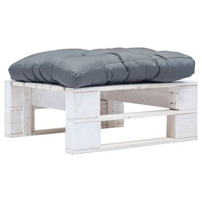 vidaXL Ogrodowy stołek z palet z szarą poduszką, biały, drewno