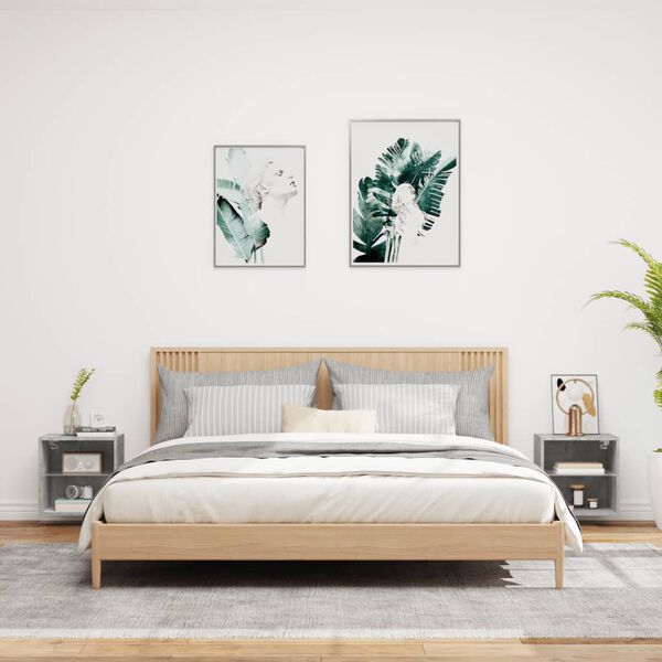 vidaXL Szafki nocne z oświetleniem LED, ścienne, 2 szt, szarość betonu