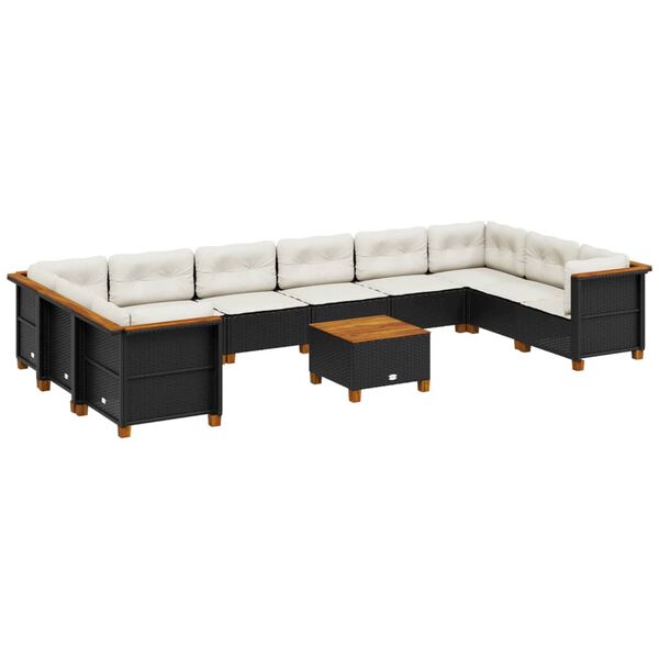 vidaXL 11-cz. zestaw wypoczynkowy do ogrodu, poduszki czarny rattan PE