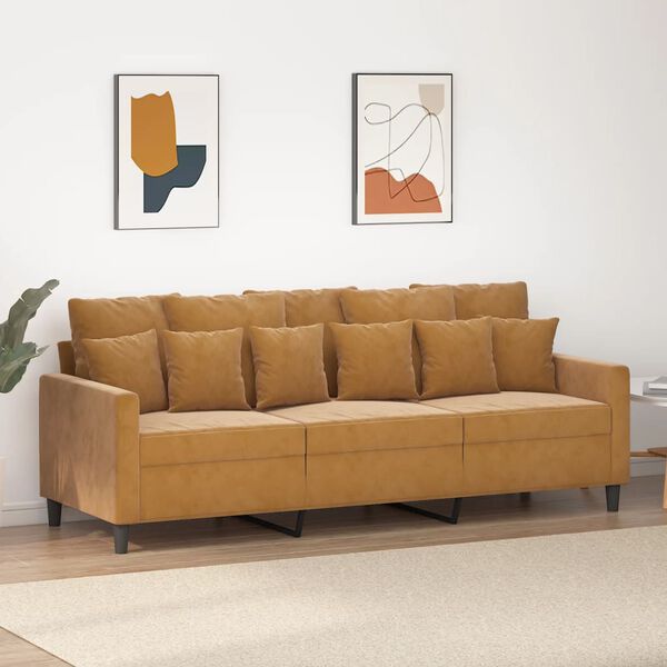 vidaXL Sofa 3-osobowa, brązowa, 180 cm, tapicerowana aksamitem