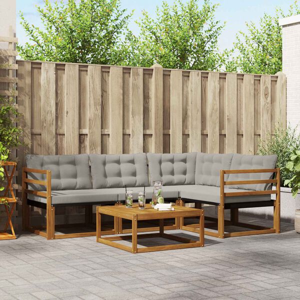 vidaXL Zestaw sof na zewnątrz z poduszką 5 pcs Naturalny i Jasny Szary