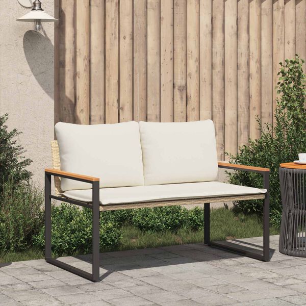 vidaXL ławka z poduszką Beżowy i kremowy 115 x 65 x 72 cm rattan