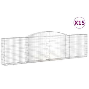 vidaXL Kosze gabionowe, 15 szt, 400x30x100/120cm, galwanizowane żelazo