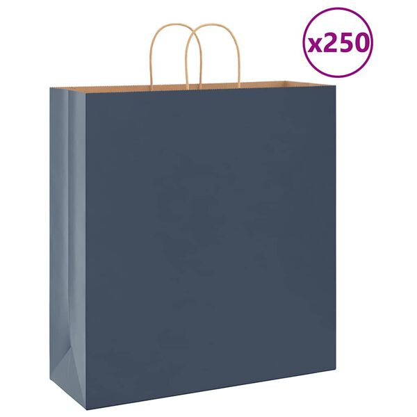 vidaXL Torby papierowe 250 szt. z uchwytami Niebieskie 45x17x48 cm