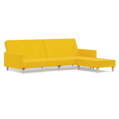 vidaXL 2-osobowa kanapa z podnóżkiem, żółta, tapicerowana tkaniną